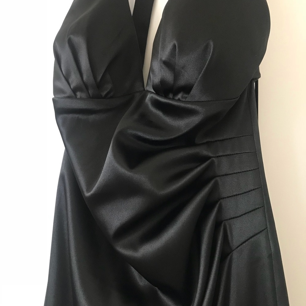 Long black halter dress w/ slit in back
